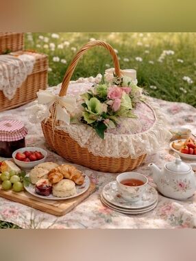 80's Vintage-Style Wicker Sewing Keepsake Basket Shabby Chic Cottagecore Decor